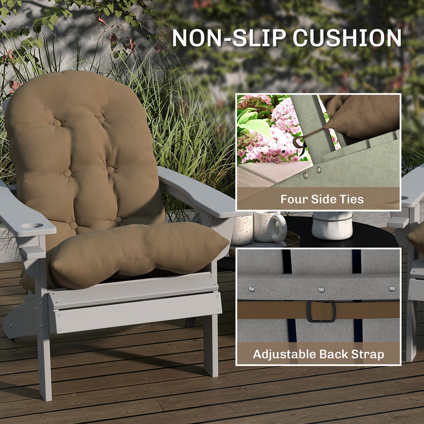 Adirondack Chair Cushions Set of 2 with Ties, Khaki