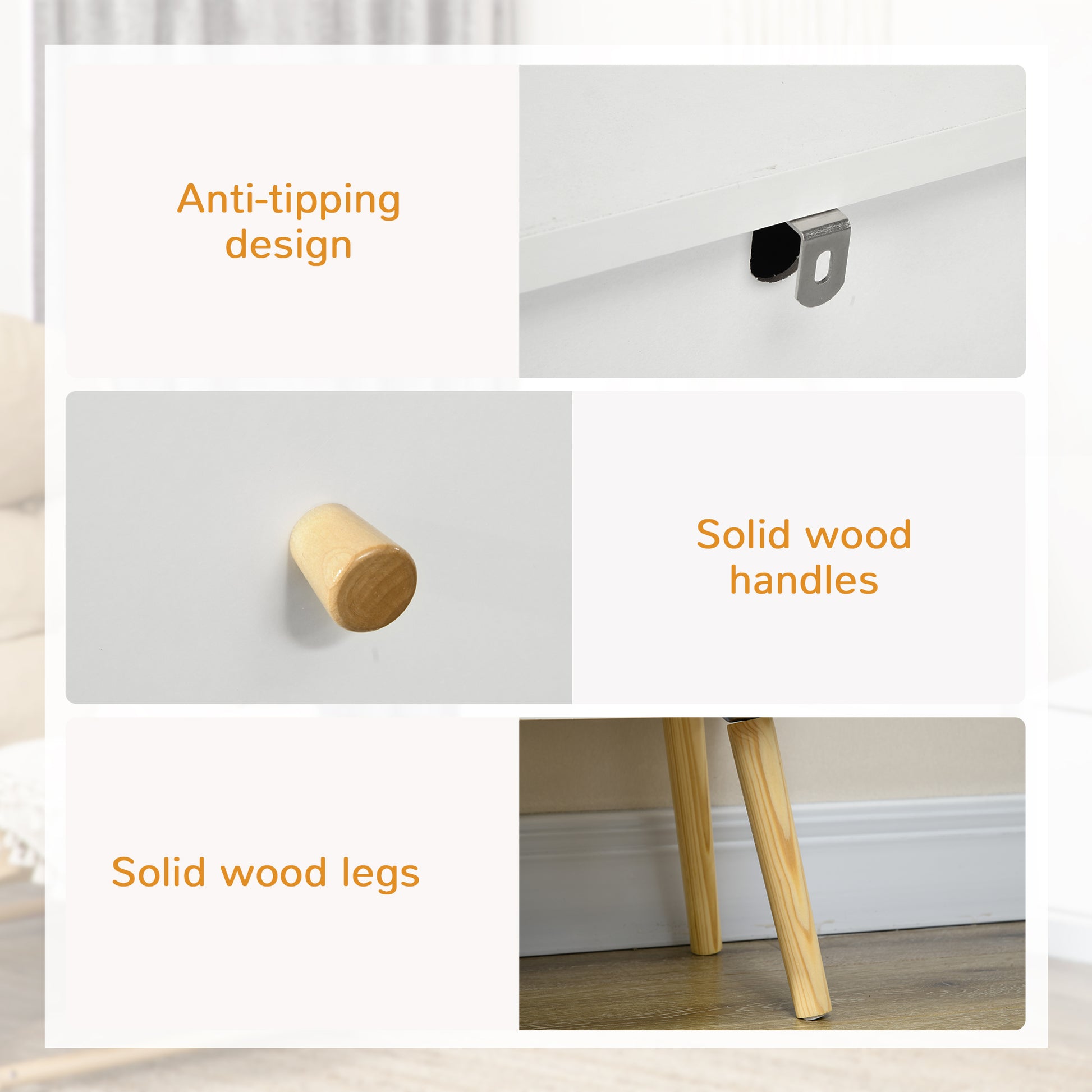 White Dresser for Bedroom with 3 Drawers, Morden Chest of Drawers with Solid Wood Legs and Handles, Storage Organizer for Living Room, White