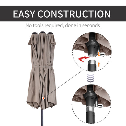 15'x 8.7' Outdoor Patio Umbrella with Twin Canopy Backyard Umbrella with Lift Crank Tan