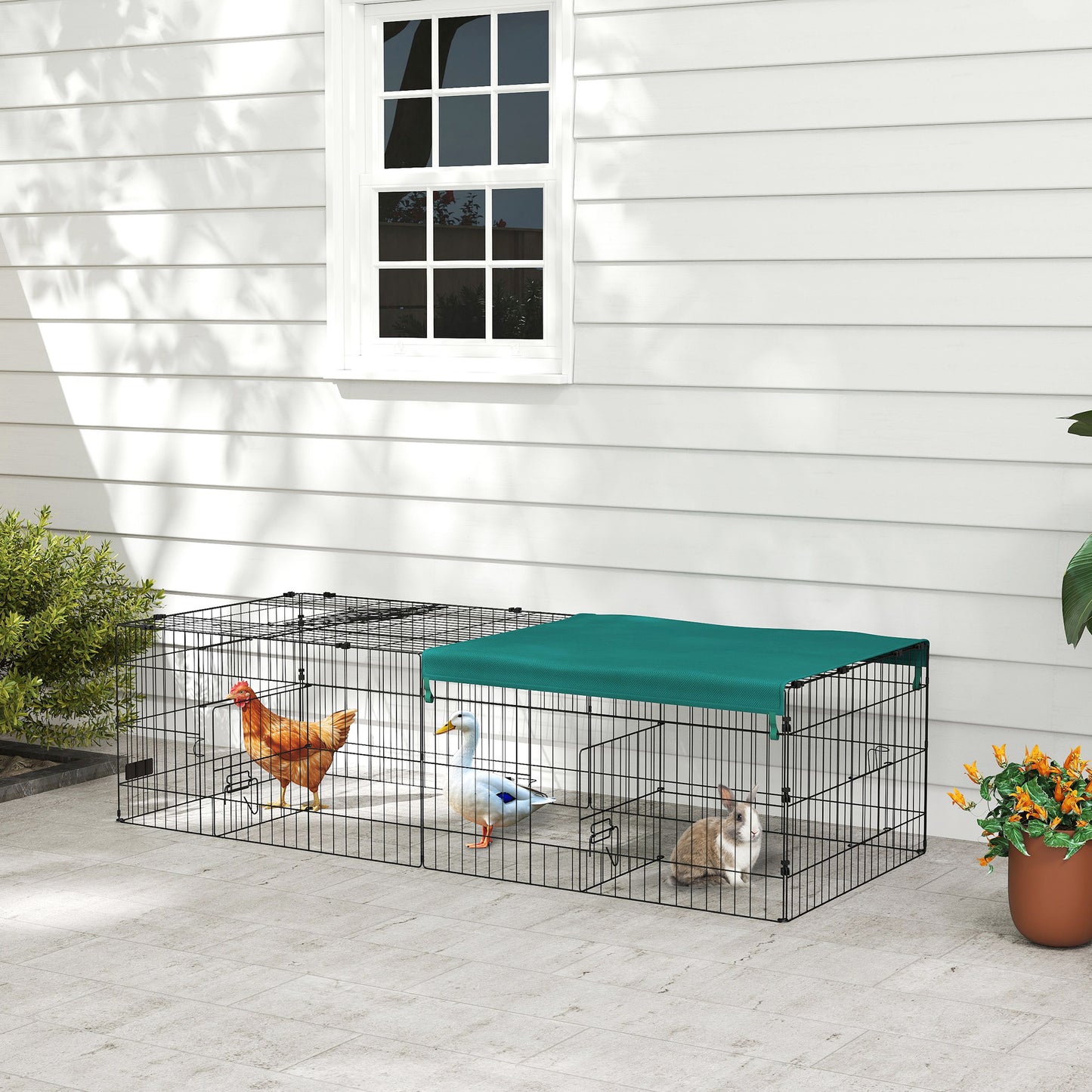 Small Animal Cage with Roof, Indoor/Outdoor Use, for Chicken, Rabbits, Chinchillas, 73" x 30" x 20", Green