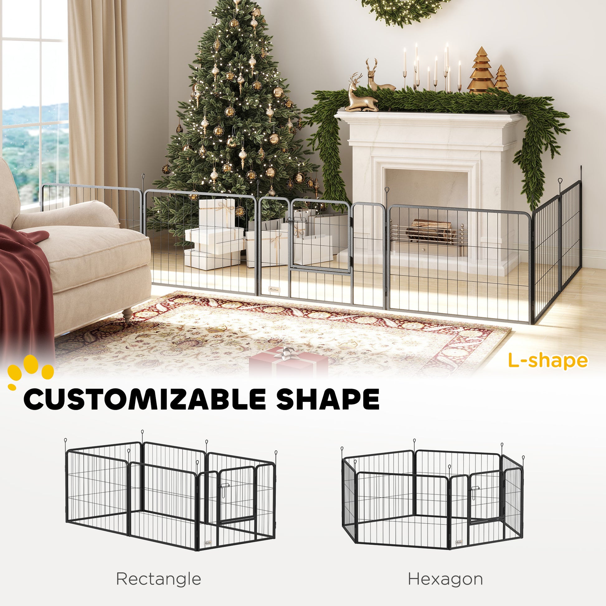 Heavy Duty Dog Playpen with Door for Small Dogs, 6 Panels, 23.5"H
