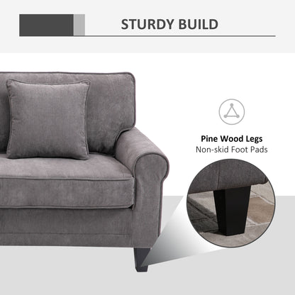 Modern 3 Seater Sofa, Corduroy Fabric 3 Seater Couch with Pine Wood Legs and Rolled Armrests for Living Room, Light Grey