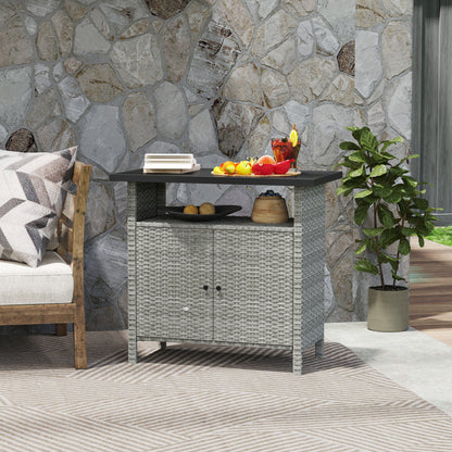 Wicker Outdoor Storage Cabinet with Two Doors and Shelf for Outdoor Pool Towel Storage, Grey