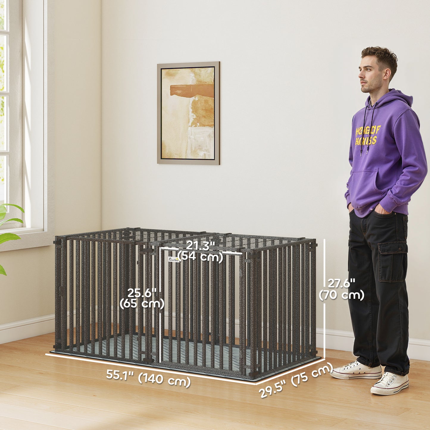 55 Inch Heavy Duty Dog Crate, Extra Large Metal Dog Cage Kennel with Mat for Large Breeds, Modular Puppy Playpen
