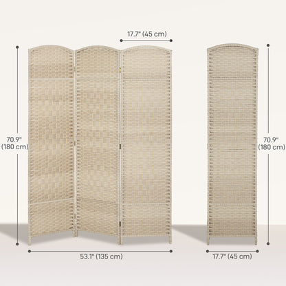 6 Ft Tall Folding Room Divider, 3 Panel Portable Privacy Screen, Hand-Woven Partition Wall Divider, Light Oak