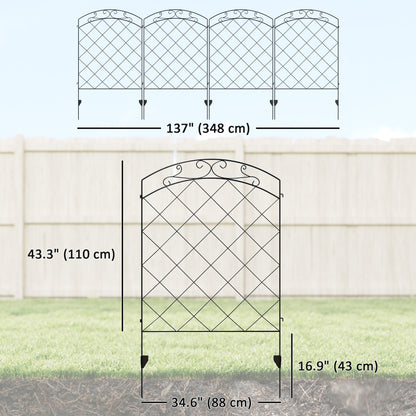 4 Pack Garden Fencing for Yard, Decorative Fence Panels as Animal Barrier and Flower Edging, Circle, Black
