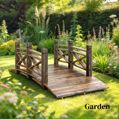 Garden Bridge Wooden Arch Footbridge with Safety Rails Carbonized