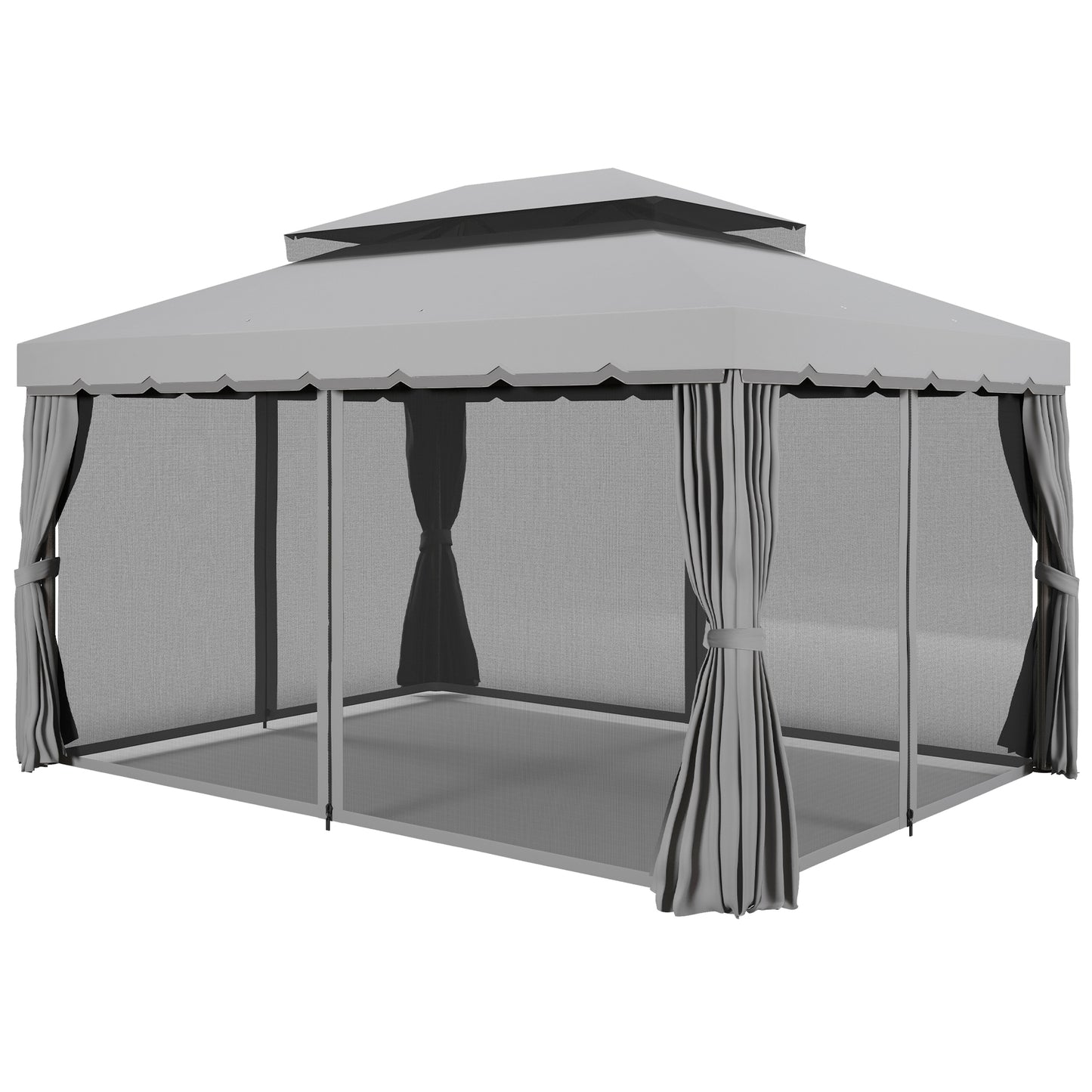 13' x 10' Patio Gazebo Canopy with 2-Tier Polyester Roof, Vented Mesh Sidewall & Strong Aluminum Frame, Medium Grey