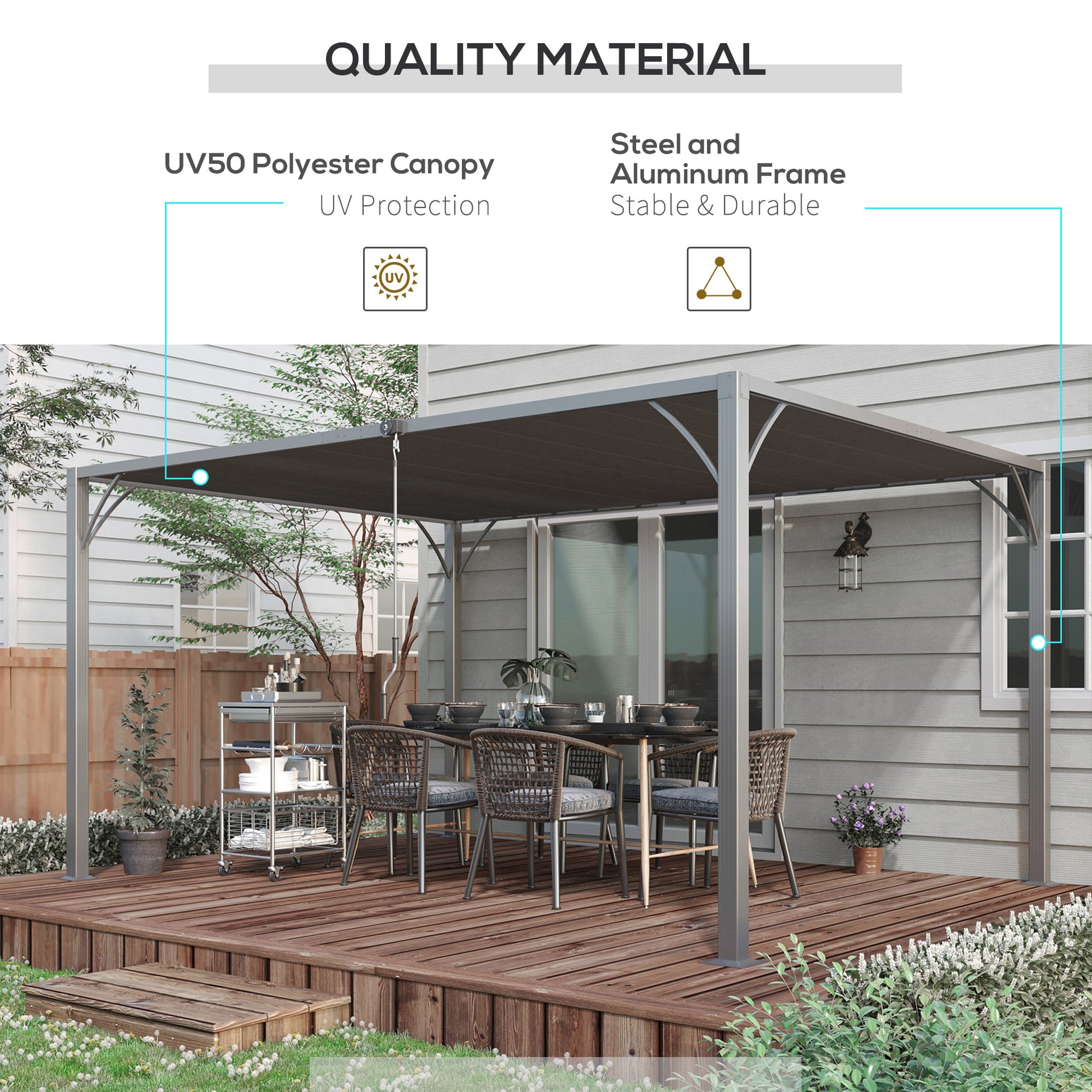 12.8' x 9.7' Louvered Pergola with Retractable Roof, Metal Pergola for Lawn Garden Patio, Grey