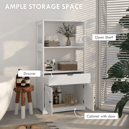 Farmhouse Bathroom Storage Cabinet, Linen Cabinet with Drawer and Shelves, 23.5" x 13" x 48.5", White
