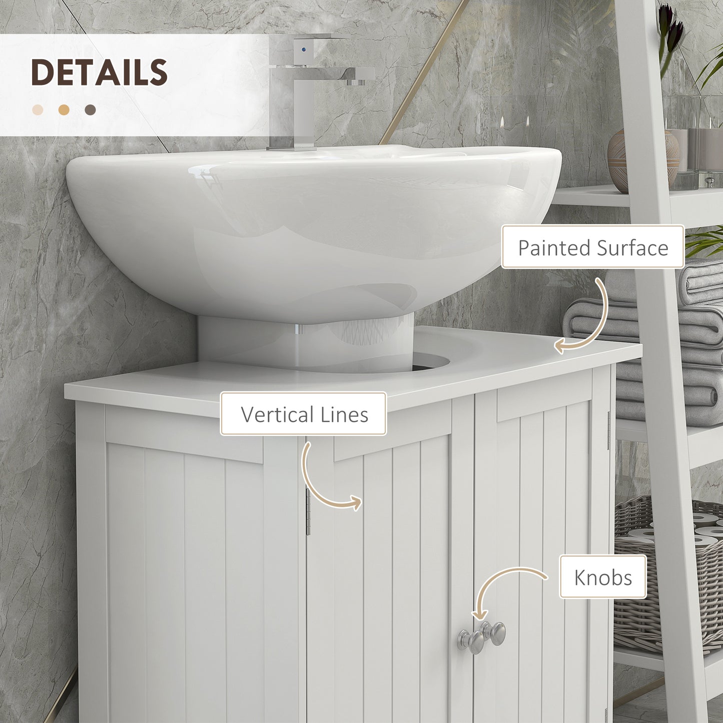 Bathroom Vanity, 24" Pedestal Sink Bathroom Vanity Furniture with 2 Doors and Shelf, White