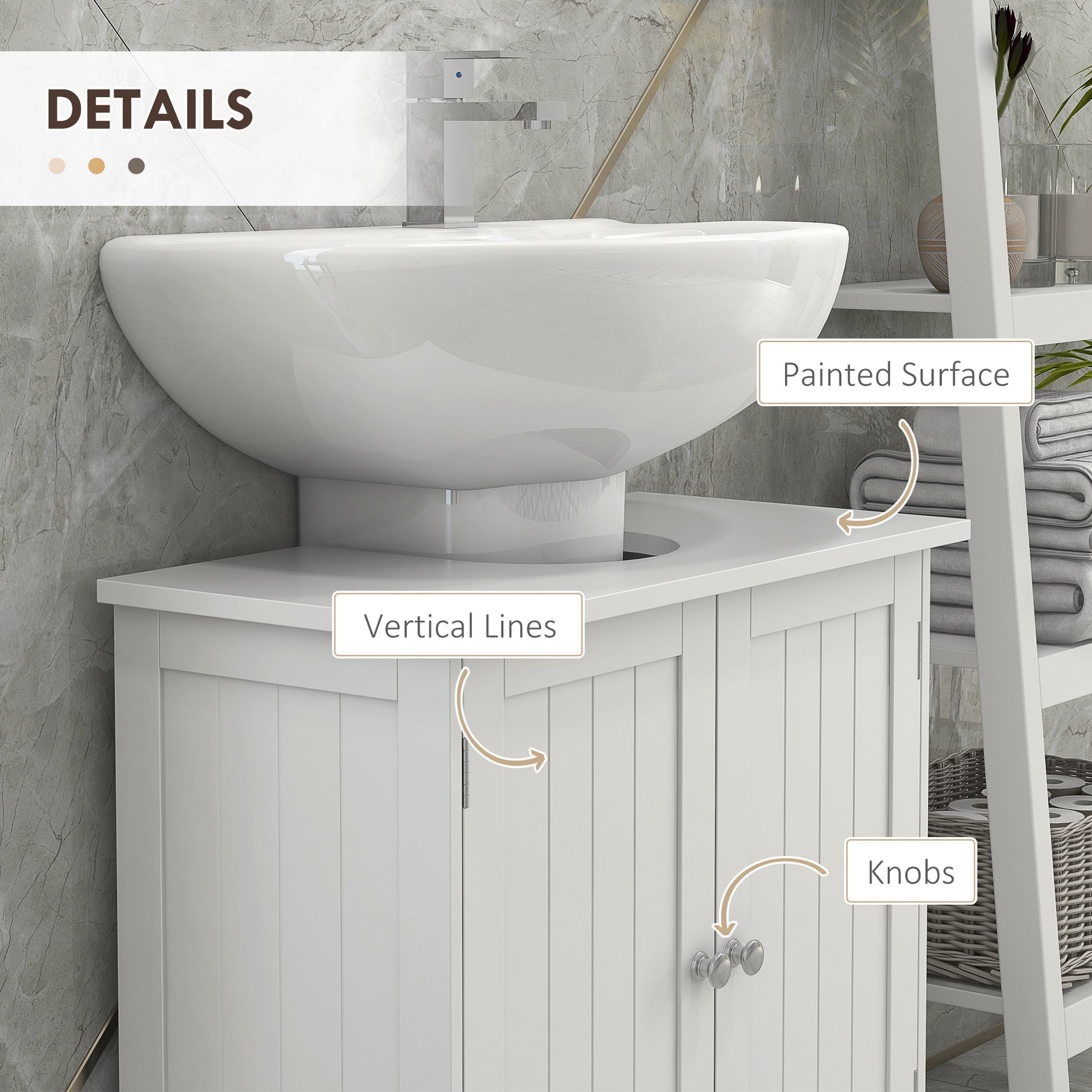 Bathroom Vanity, 24" Pedestal Sink Bathroom Vanity Furniture with 2 Doors and Shelf, White