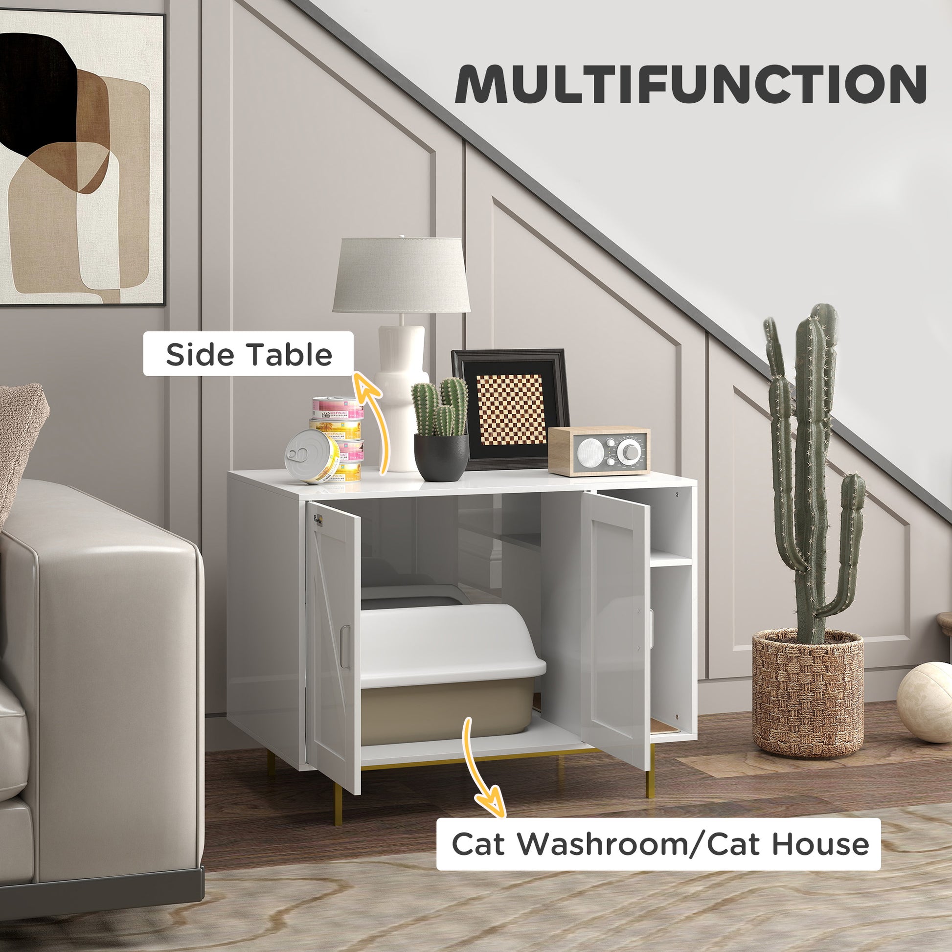 Cat Litter Box Enclosure, Hidden Litter Box with Scratching Pad, Storage, for Living Room, Bedroom, 31.5" x 20" x 24"