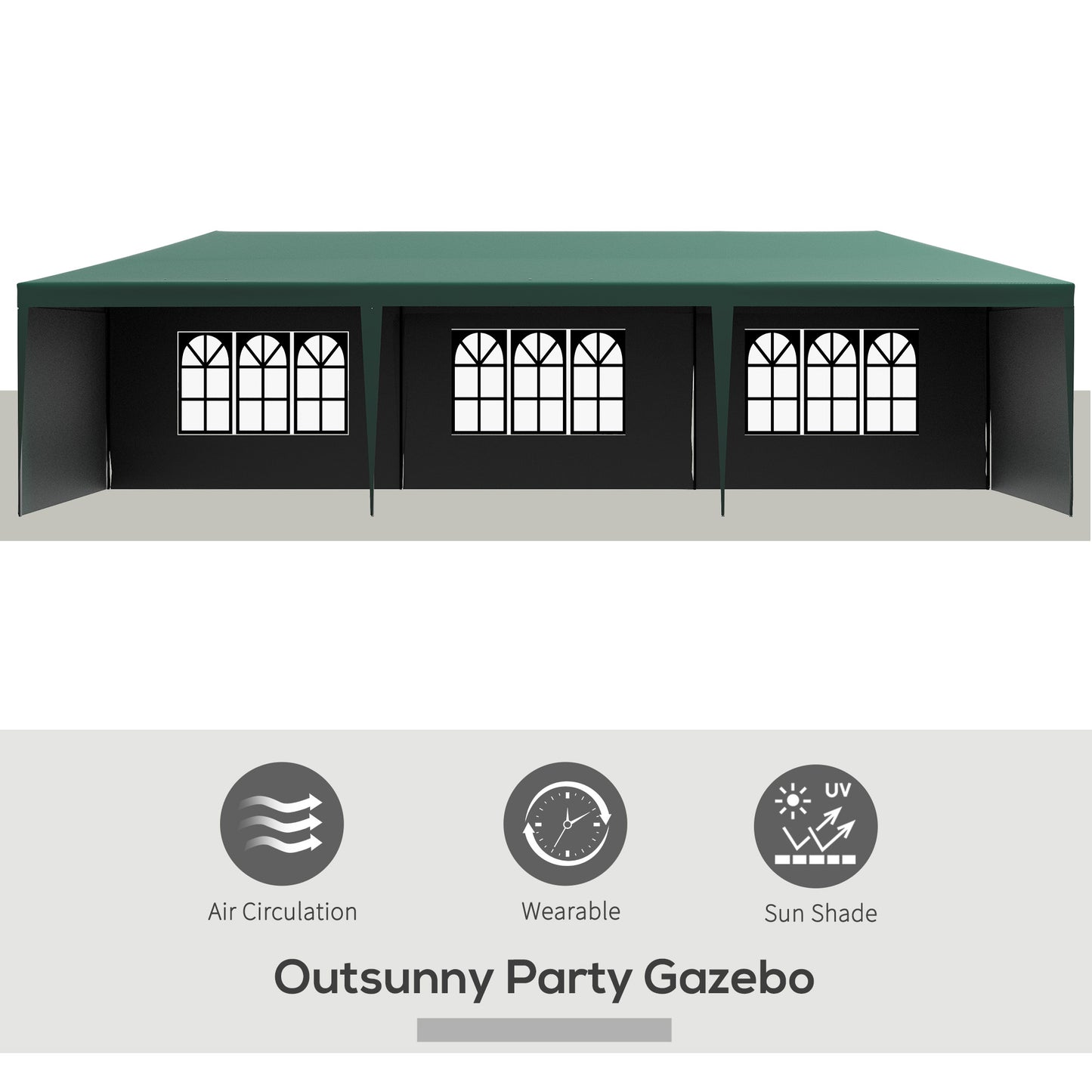 10' x 29' Canopy Tent, Party Tent with Sidewalls and Large Transparent Windows for Garden, Backyard, Outdoor, Green