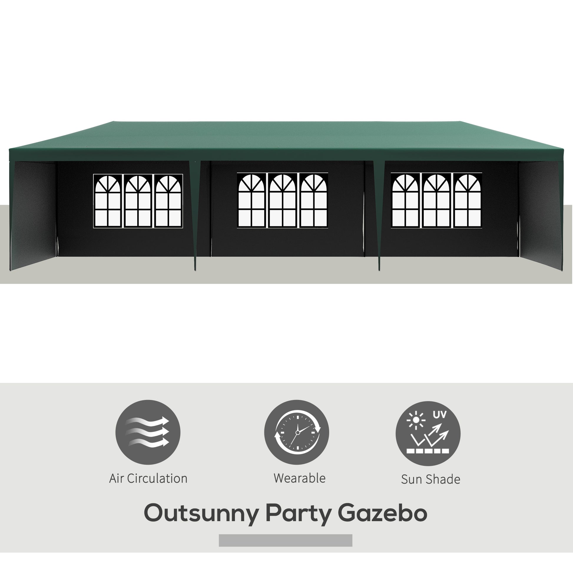 10' x 29' Canopy Tent, Party Tent with Sidewalls and Large Transparent Windows for Garden, Backyard, Outdoor, Green
