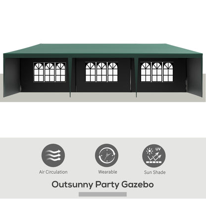 10' x 29' Canopy Tent, Party Tent with Sidewalls and Large Transparent Windows for Garden, Backyard, Outdoor, Green