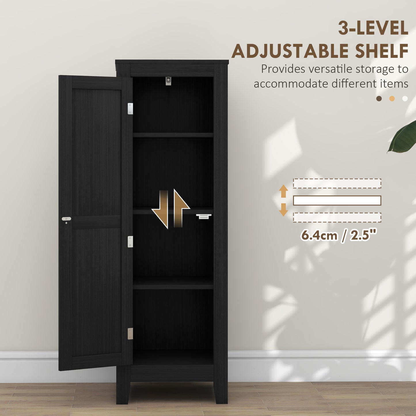 Kitchen Pantry Storage Cabinet with Adjustable Shelves, Small Storage Cabinet with Door and Shelves, Black