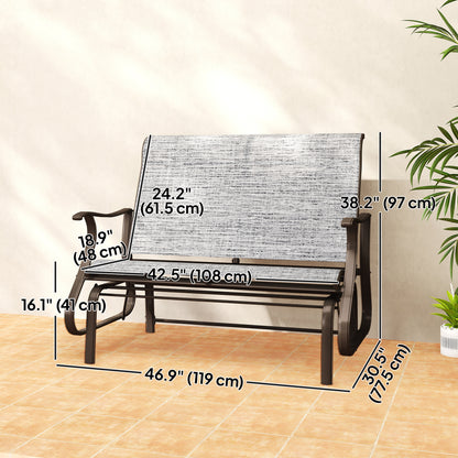 Garden Double Gliding Chair, Patio Glider Armchair for Outdoor, Backyard Mesh Seat and Backrest, Steel Frame, Dark Grey