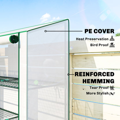 Portable Mini Greenhouse Green House with 3 Tier Shelves, Reinforced PE Cover, Roll-up Doors, 56.3"x18.1"x59.4", White
