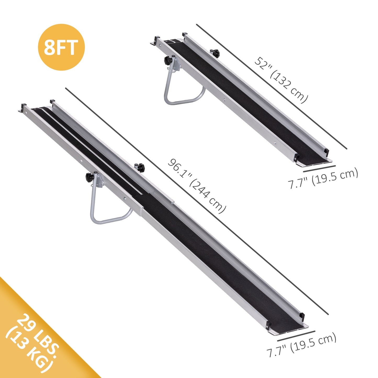 Telescopic Wheelchair Ramp, 8ft, 600 lbs, Aluminium Threshold Ramp, 2 Pack, for Home Steps, Mobility Scooters, Stairs