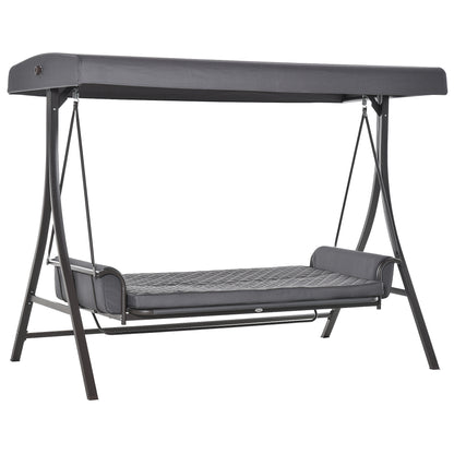 3 Person Porch Swing Bench with Adjustable Canopy, Cushions, Pillows for Porch and Backyard, Dark Grey