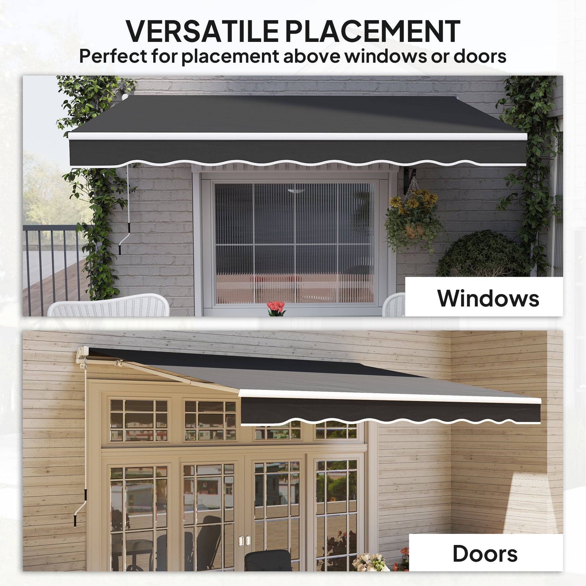 8' x 7' Retractable Awning, Patio Awnings, Sunshade Shelter with 280 g/m² UV & Water-Resistant Fabric, Black