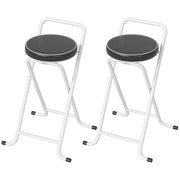 Foldable Bar Stools Set of 2, Folding Kitchen Chairs with PU Cushioned Seat, Footrest, Black