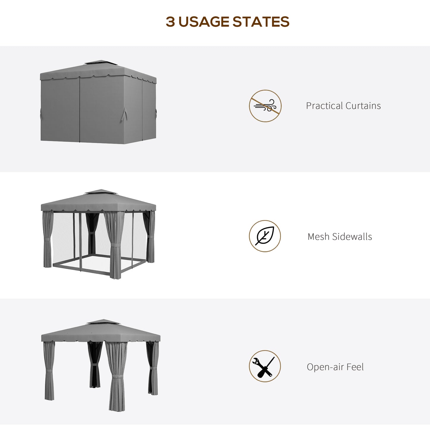 10' x 10' Outdoor Patio Gazebo Double Soft-top Garden Shelter Tent with Curtains, & Mesh Screen Drapes, Light Grey