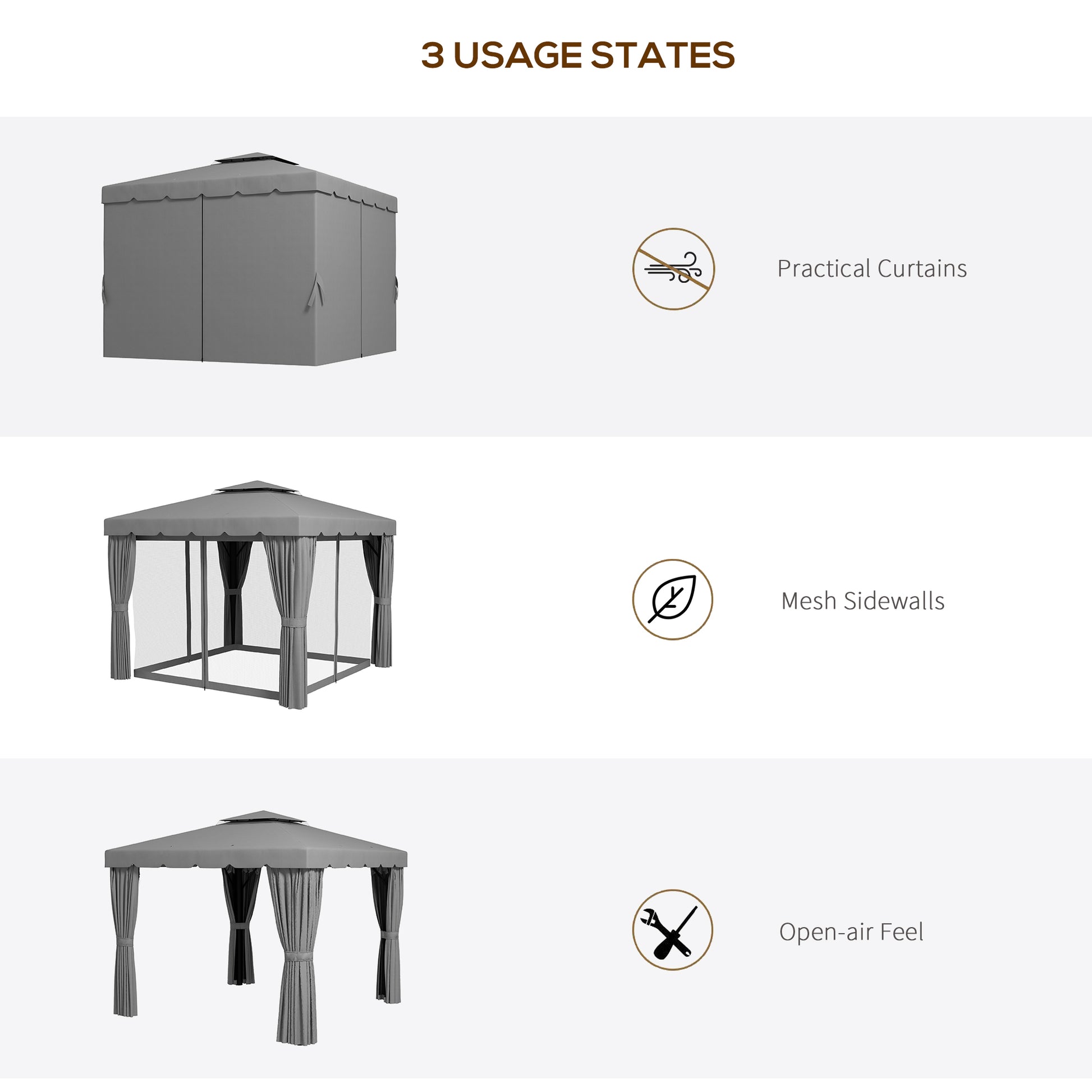 10' x 10' Outdoor Patio Gazebo Double Soft-top Garden Shelter Tent with Curtains, & Mesh Screen Drapes, Light Grey