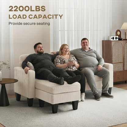 Sectional Sofa, L Shaped Couch, with Changeable Chaise or Ottoman, Cream White