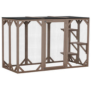 71"L Catio Outdoor Cat Enclosure, Indoor Cat Cage, Pet House, Small Animal Hutch for 1-2 Rabbit, Kitten, Kitty Crate Kennel w/ Waterproof Roof, Multi-Level Platforms, Brown