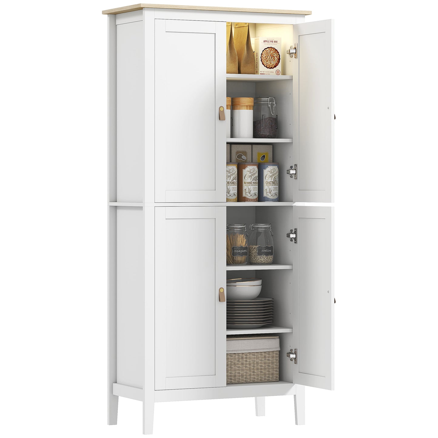 69.5" Tall Kitchen Pantry Storage Cabinet with Motion Sensor LED Light, Modern Kitchen Pantry Cabinet, White