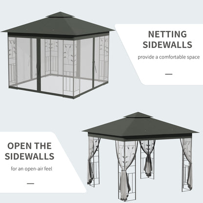 10'x10' Soft-top Steel Patio Gazebo Outdoor Sun Shelter with 2-Tier Polyester Roof, Curtain Sidewalls, Grey