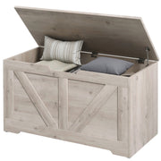 31.5 Inches Storage Chest, Storage Trunk with 2 Safety Hinges for Living Room, Grey Wood Grain