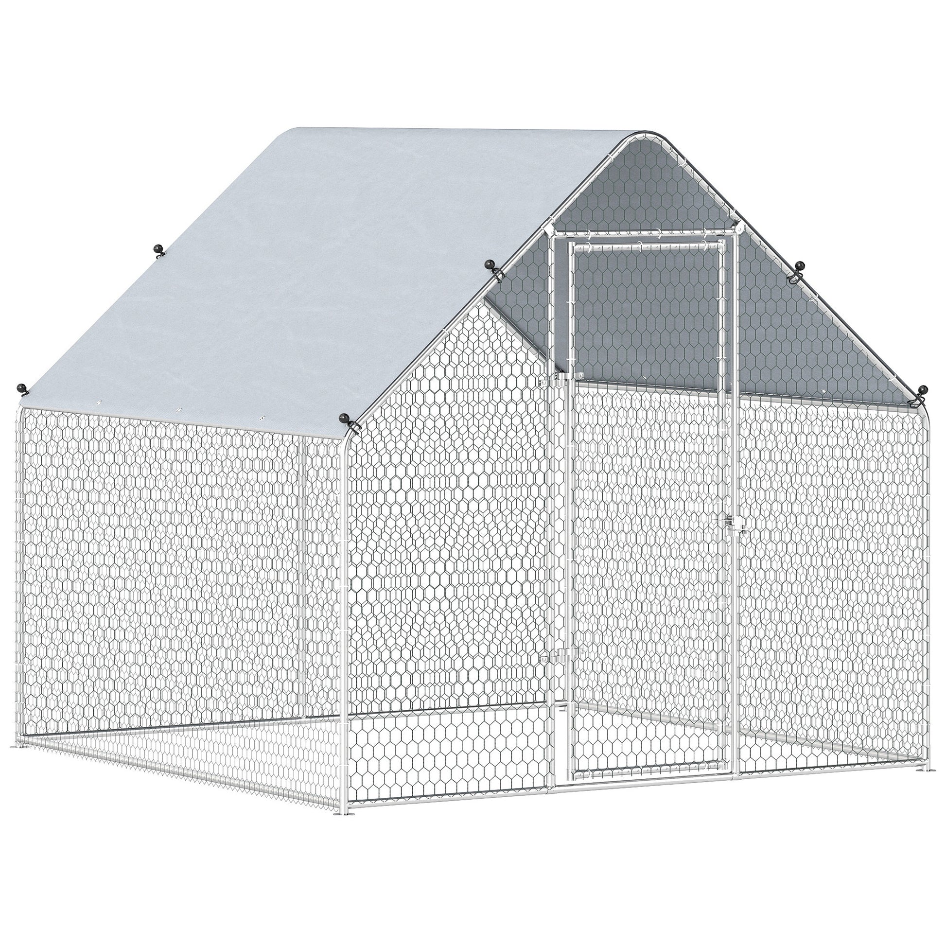 Metal Chicken Coop with Water- and UV-Protection Cover for Backyard Hen, Duck, Rabbit, 6.6' x 6.6' x 6.6'
