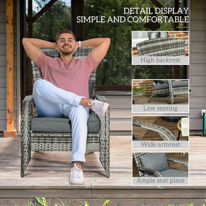 Patio Wicker Adirondack Chair, Outdoor PE Rattan Fire Pit Chair, Muskoka Chair w/ Soft Cushions, Tall Curved Backrest and Comfortable Armrests for Deck Garden, Grey