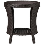 18" Wicker Outdoor Coffee Table, PE Rattan Patio Side Table with 2-Tier Storage, Composite Wood Top, Brown