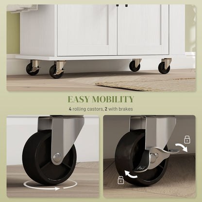 Rolling Island with Wheels for Kitchen, Kitchen Island on Rollers with Power Outlets, Drawer and Doors