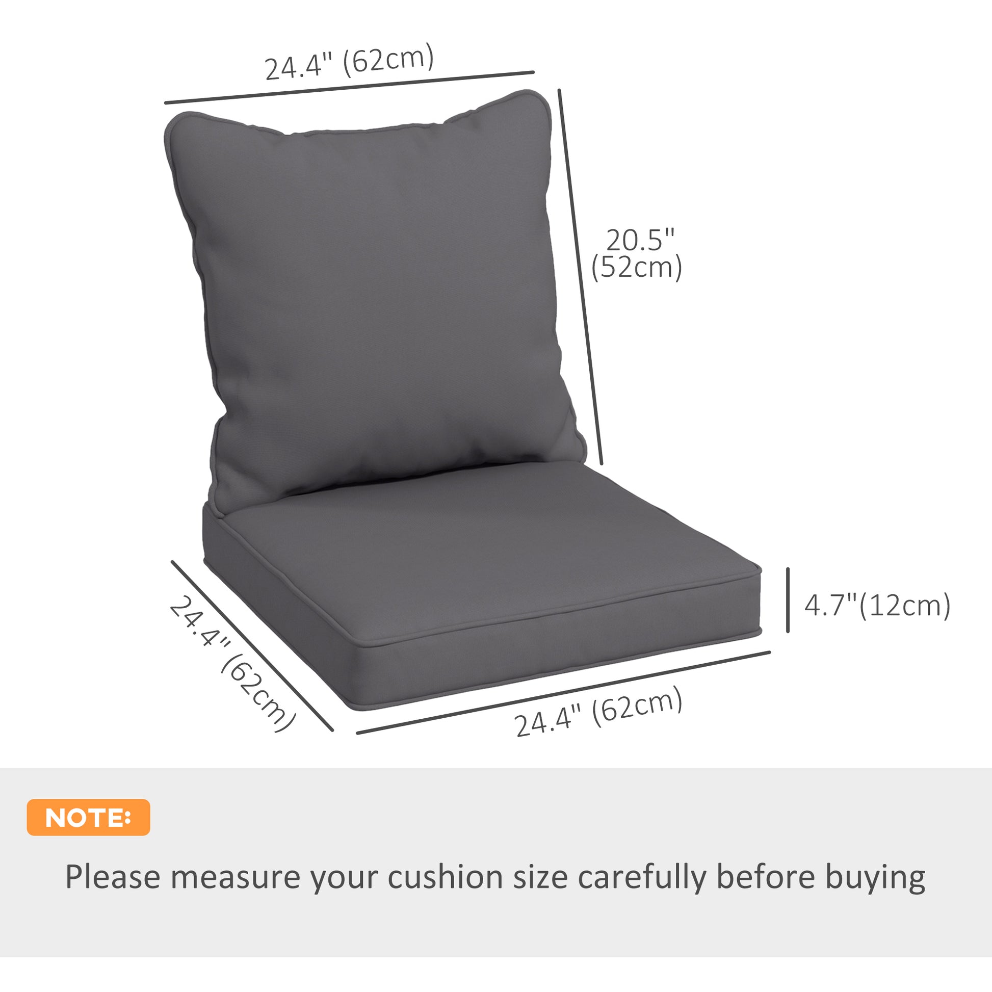 Seat Cushion Back Pillows Replacement Set of 2, Patio Chair Cushions Set for Indoor Outdoor, Dark Grey