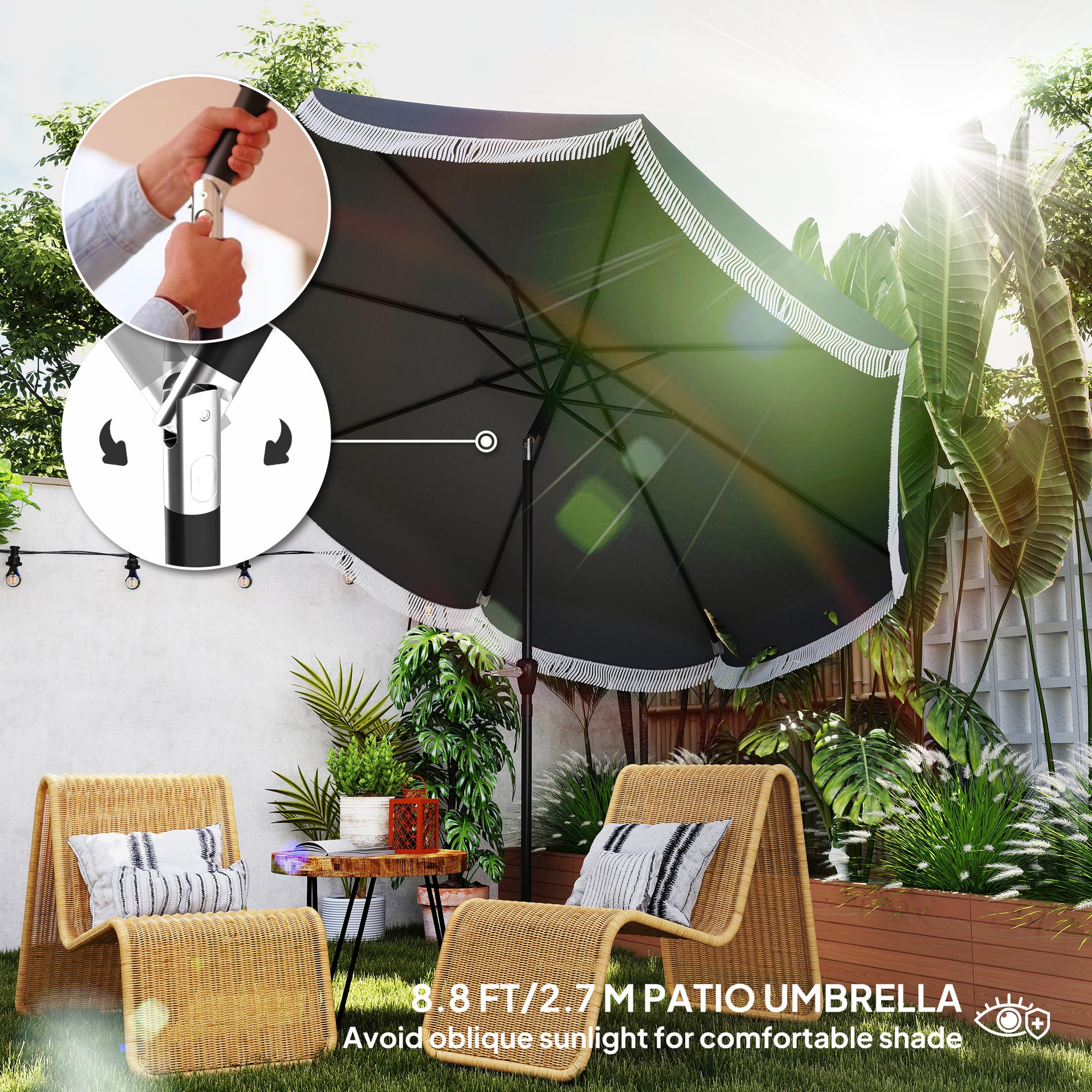 9FT Patio Umbrella Parasol, UPF 30+ Outdoor Market Umbrella with Crank, 8 Ribs, Push Button Tilt, Vented Patio Table Umbrella for Deck Backyard Lawn, Charcoal Grey