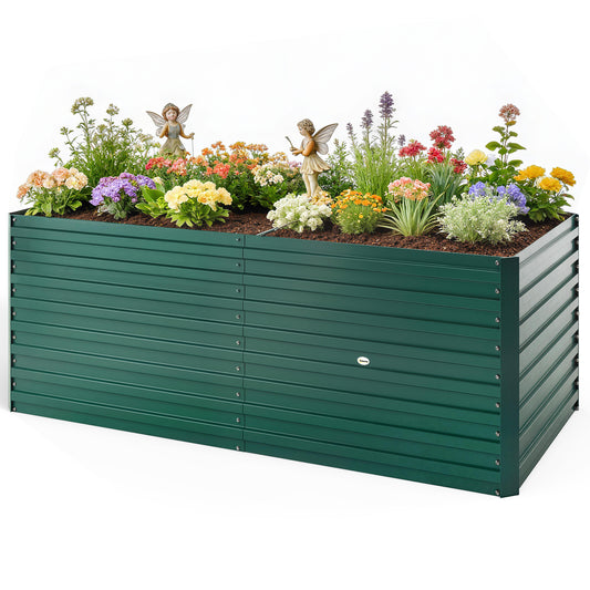 5' x 3' x 2' Raised Garden Bed, Galvanized Planter Box for Growing Flowers, Herbs and Vegetables, Green
