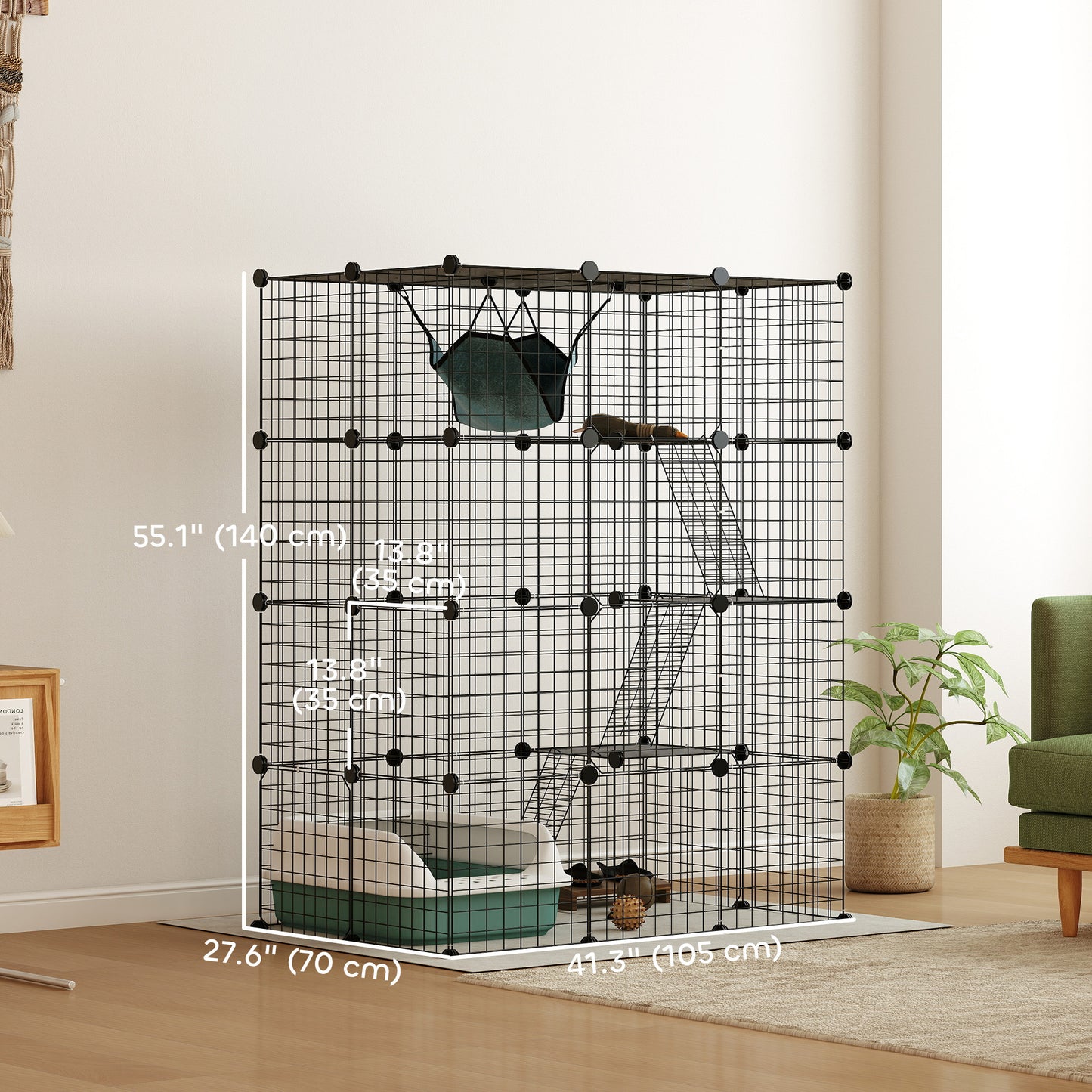 4-Tier DIY Large Cat Cage with Hammock, Platforms, Ramps, Accessories for 1-3 Cats, Indoor Use, Black