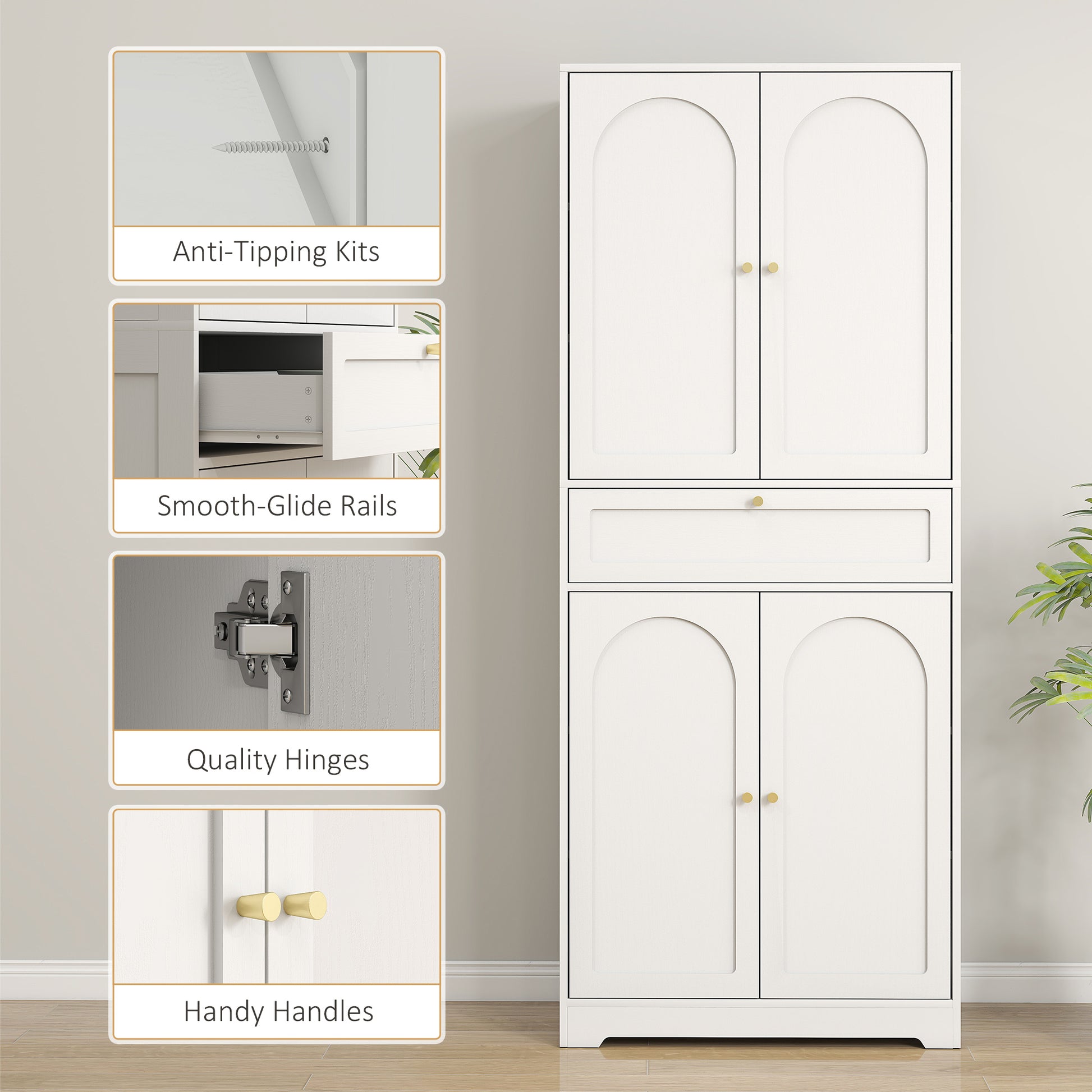 72.4" Tall Kitchen Pantry Cabinet, Modern Freestanding Storage Cabinet with Shaker Doors and Adjustable Shelves, White