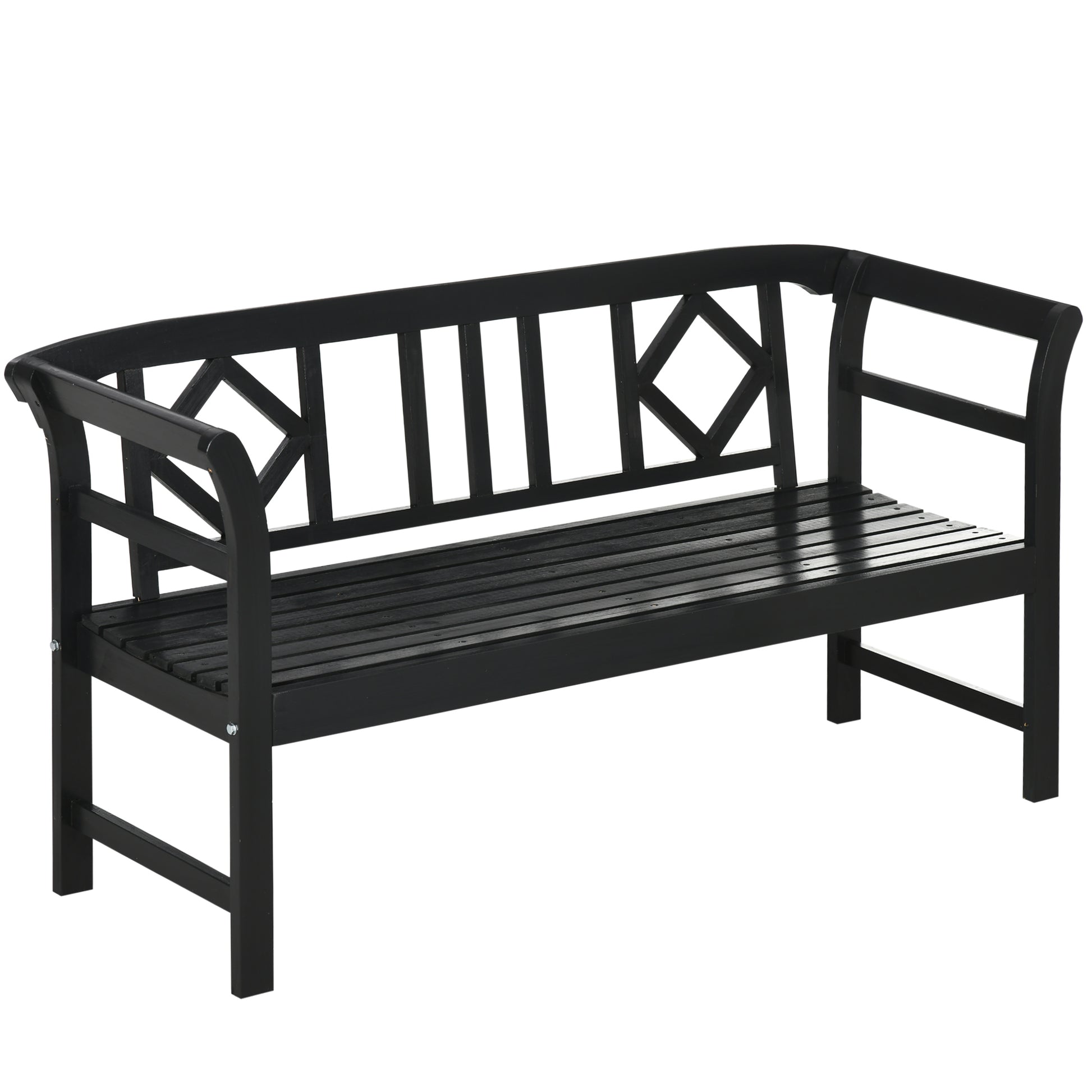 Wooden Outdoor Bench, 3 Person Patio Garden Bench with Diamond Pattern Backrest, Slatted Seat, 792 LBS Capacity, Black