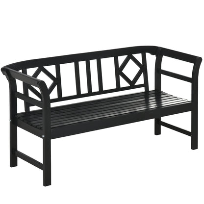 Wooden Outdoor Bench, 3 Person Patio Garden Bench with Diamond Pattern Backrest, Slatted Seat, 792 LBS Capacity, Black