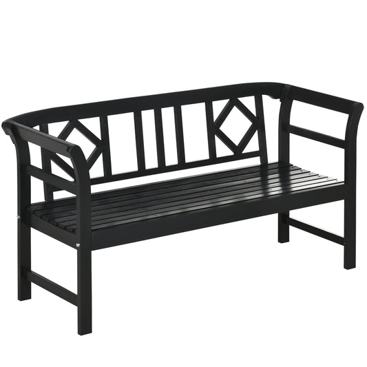 Wooden Outdoor Bench, 3 Person Patio Garden Bench with Diamond Pattern Backrest, Slatted Seat, 792 LBS Capacity, Black