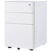 3 Drawer Filing Cabinet, Steel Home Office Storage Cabinet with Wheels, Lock for A4, Letters, Legal-sized Files, White