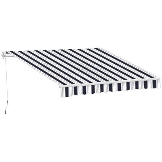 8' x 7' Retractable Awning, Patio Awnings, Sunshade Shelter with 280 g/m² UV & Water-Resistant Fabric and Aluminum Frame for Deck, Balcony, Yard, Blue and White
