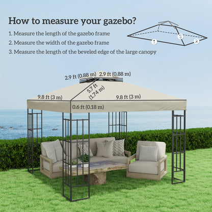 10' x 10' Gazebo Canopy Replacement Cover, 2-Tier Garden Gazebo Roof Replacement, UPF30+, TOP COVER ONLY, Cream White