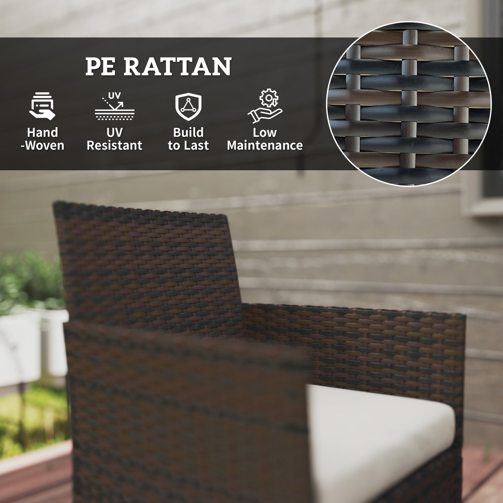 4 Pieces Wicker Outdoor Balcony Furniture Set Rattan Patio Furniture Set with Loveseat Chairs Glass Coffee Table Beige